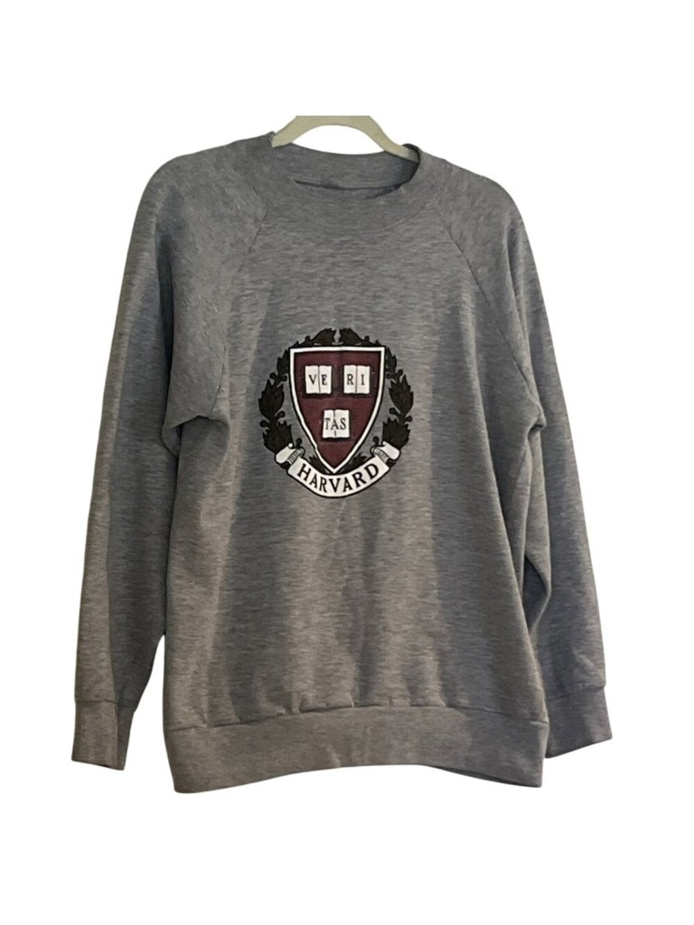 Vntg Harvard Gray Crewneck Single Stitch Raglan Long Sleeve Sweat Shirt Sz M
